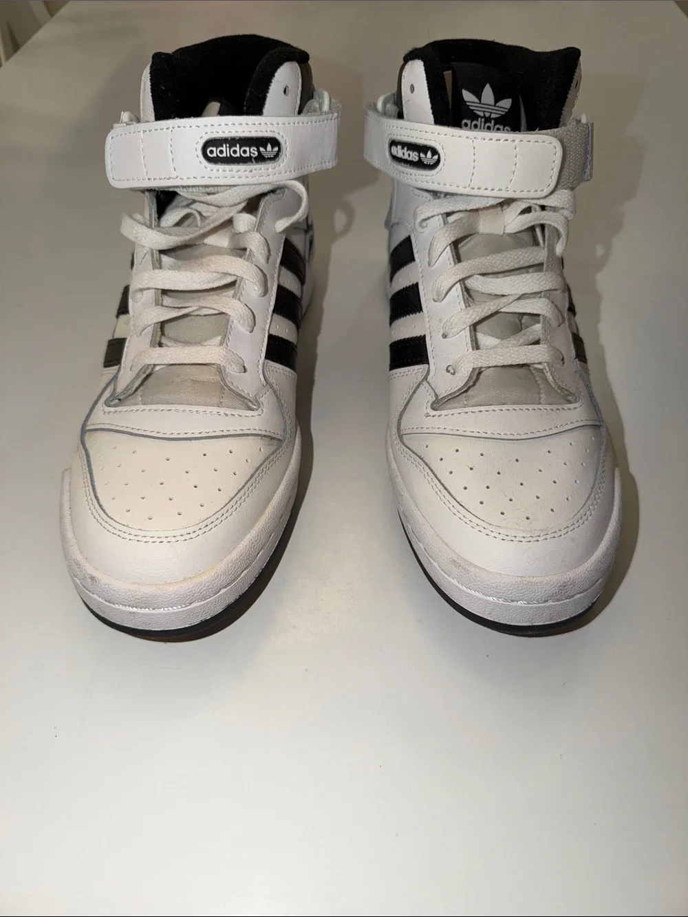 adidas White and Black Mid-Top Basketball Sneakers forum mid